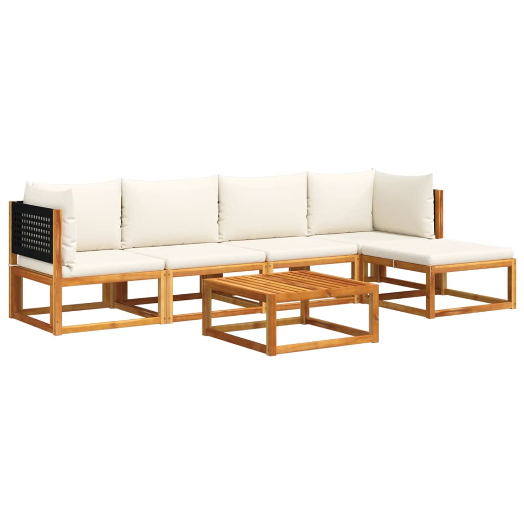 6-tlg. Gartensofa-Set mit Kissen Holz Akazie & Rattan