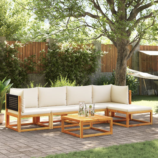 6-tlg. Gartensofa-Set mit Kissen Holz Akazie & Rattan