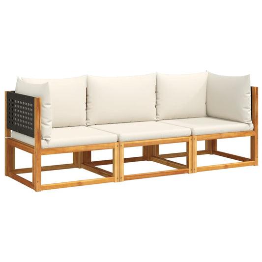 3-tlg. Gartensofa-Set mit Kissen Holz Akazie & Rattan