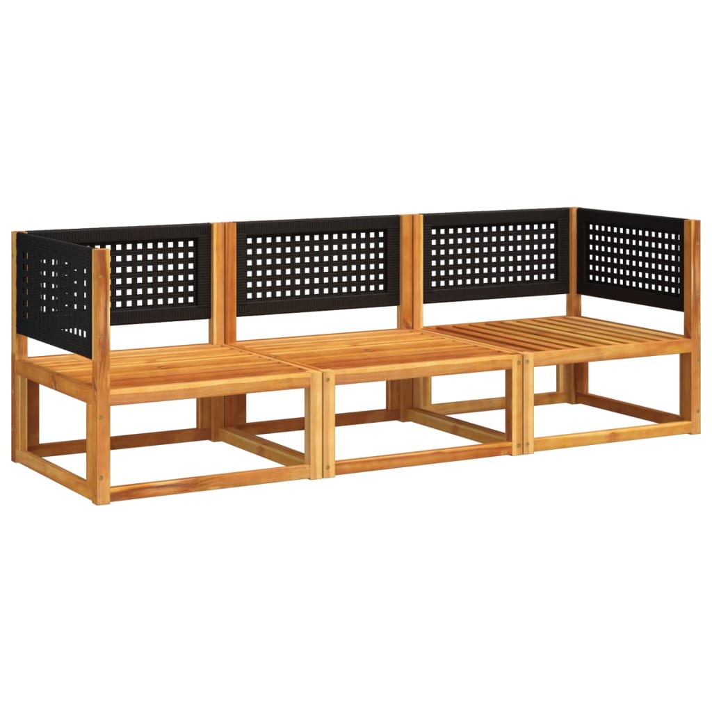 3-tlg. Gartensofa-Set mit Kissen Holz Akazie & Rattan