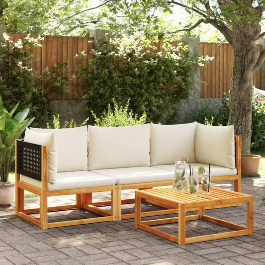 3-tlg. Gartensofa-Set mit Kissen Holz Akazie & Rattan
