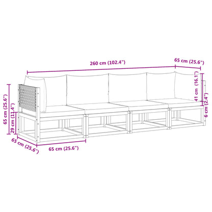 4-tlg. Gartensofa-Set mit Kissen Holz Akazie & Rattan