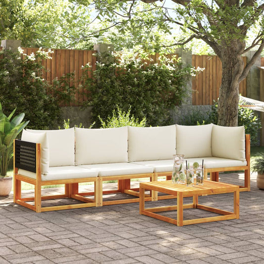 4-tlg. Gartensofa-Set mit Kissen Holz Akazie & Rattan
