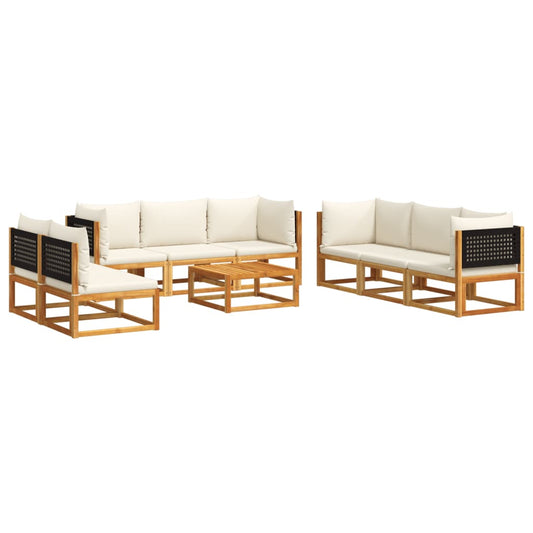 9-tlg. Gartensofa-Set mit Kissen Holz Akazie & Rattan