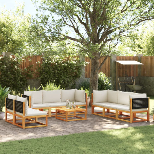 9-tlg. Gartensofa-Set mit Kissen Holz Akazie & Rattan