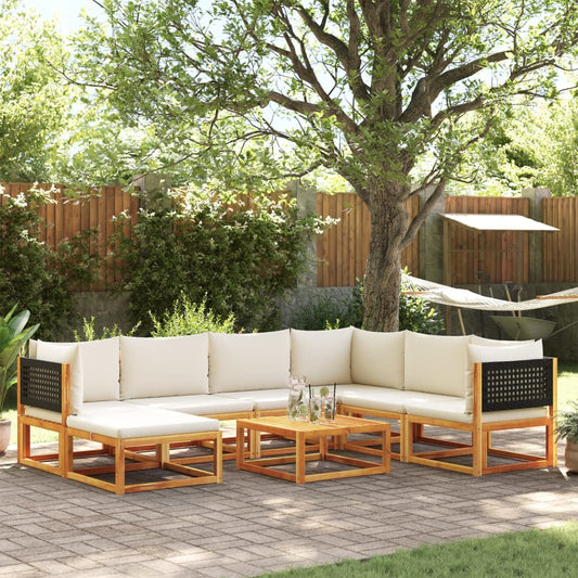 8-tlg. Gartensofa-Set mit Kissen Holz Akazie & Rattan