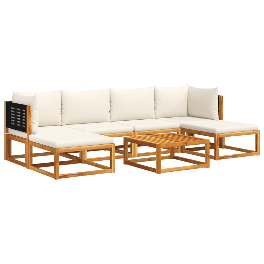 7-tlg. Gartensofa-Set mit Kissen Holz Akazie & Rattan