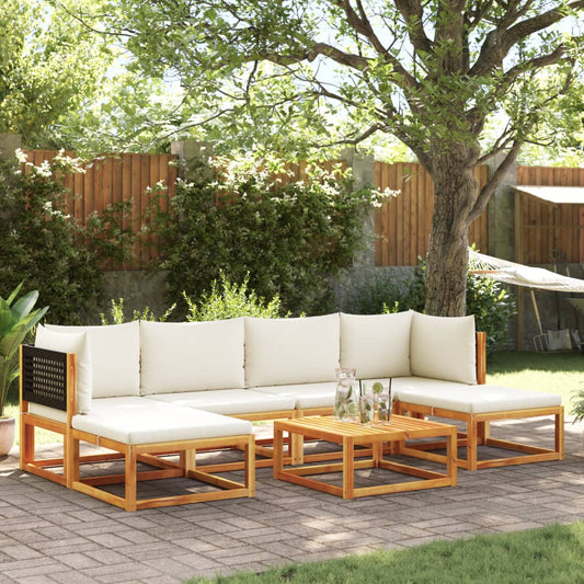 7-tlg. Gartensofa-Set mit Kissen Holz Akazie & Rattan
