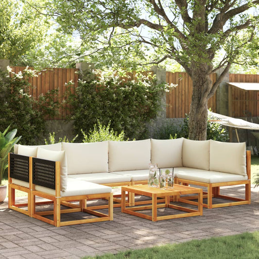 7-tlg. Gartensofa-Set mit Kissen Holz Akazie & Rattan