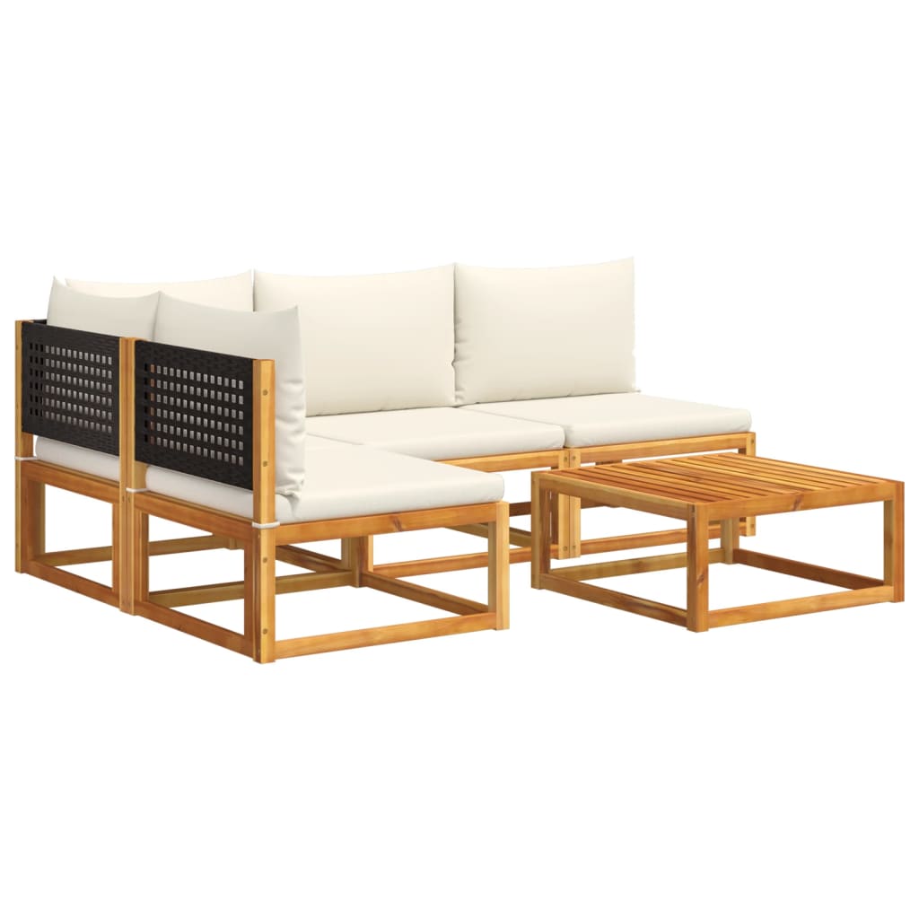 5-tlg. Gartensofa-Set mit Kissen Holz Akazie & Rattan