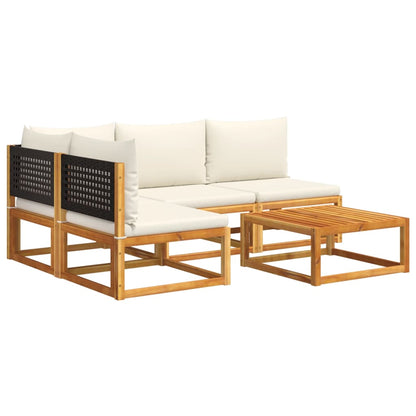 5-tlg. Gartensofa-Set mit Kissen Holz Akazie & Rattan