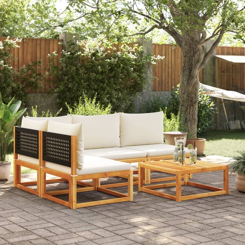 5-tlg. Gartensofa-Set mit Kissen Holz Akazie & Rattan
