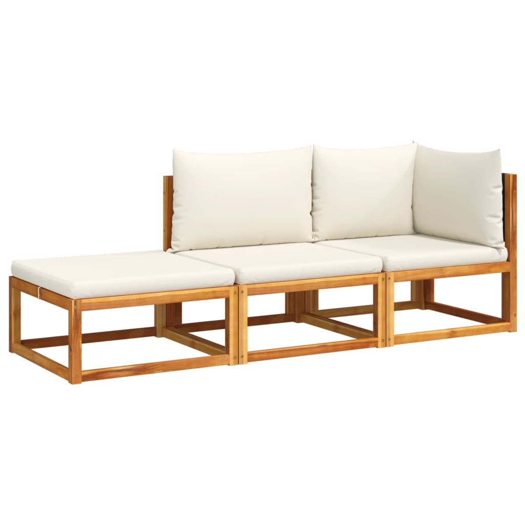 3-tlg. Gartensofa-Set mit Kissen Holz Akazie & Rattan