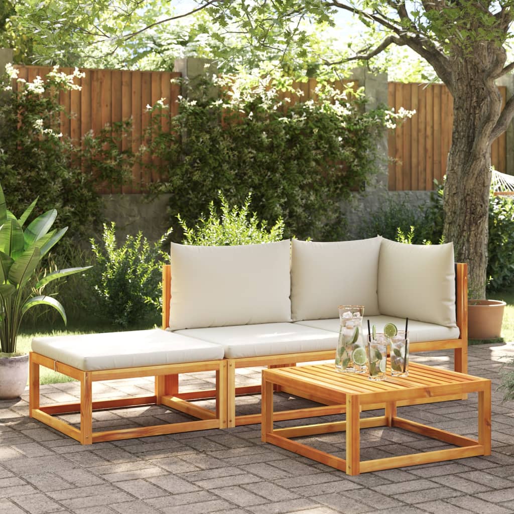 3-tlg. Gartensofa-Set mit Kissen Holz Akazie & Rattan