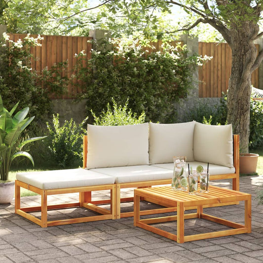 3-tlg. Gartensofa-Set mit Kissen Holz Akazie & Rattan