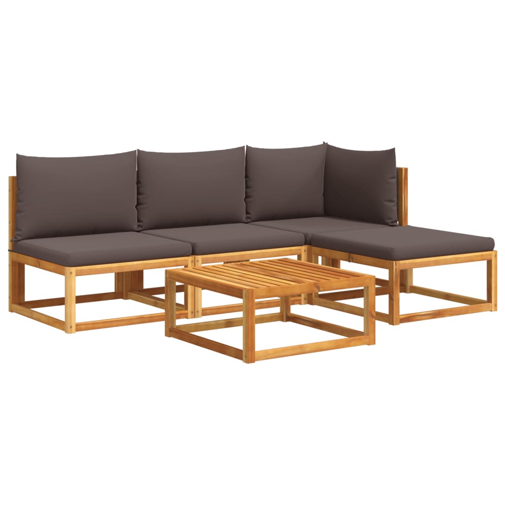 5-tlg. Gartensofa-Set mit Kissen Holz Akazie & Rattan