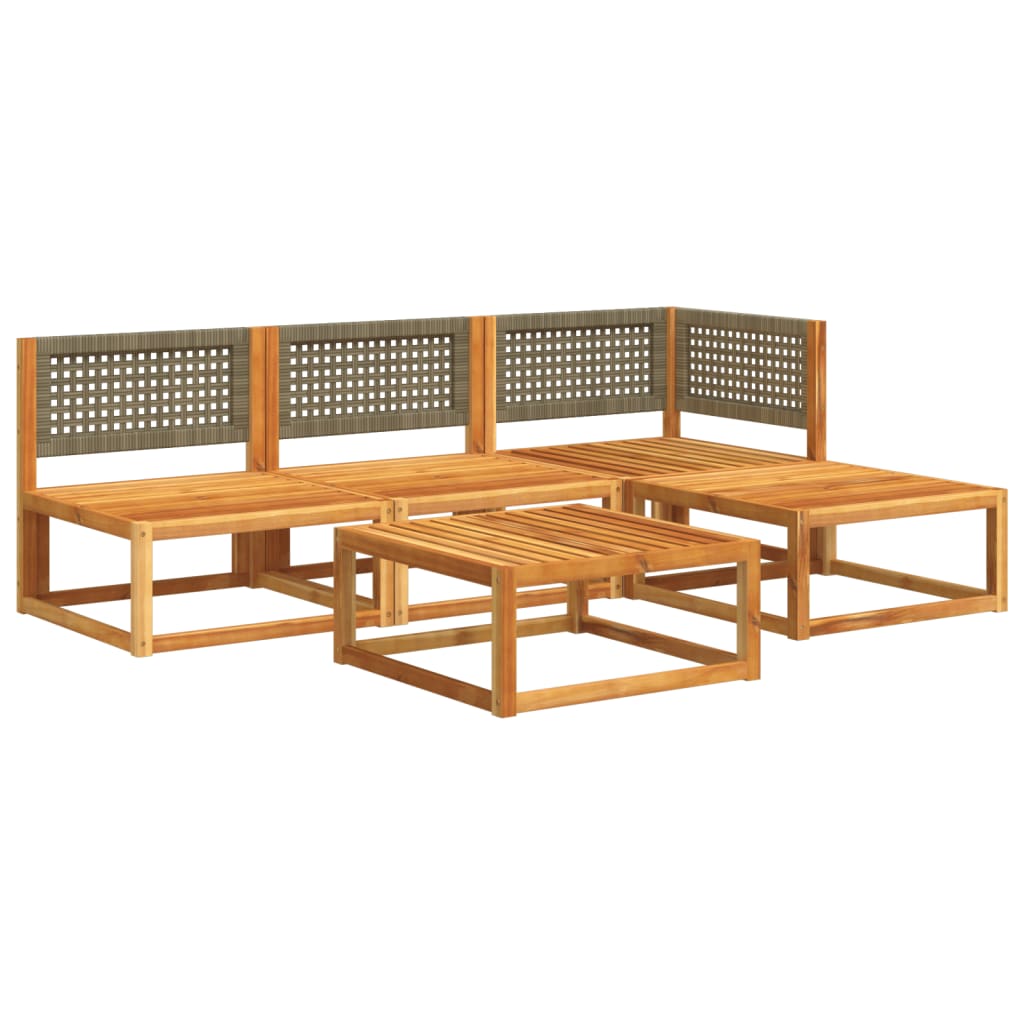 5-tlg. Gartensofa-Set mit Kissen Holz Akazie & Rattan