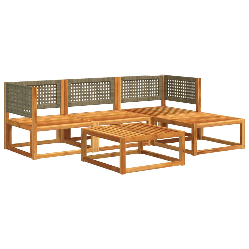 5-tlg. Gartensofa-Set mit Kissen Holz Akazie & Rattan