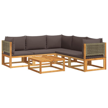6-tlg. Gartensofa-Set mit Kissen Holz Akazie & Rattan