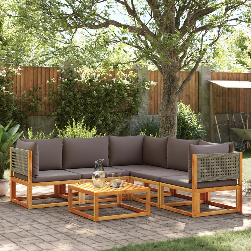 6-tlg. Gartensofa-Set mit Kissen Holz Akazie & Rattan