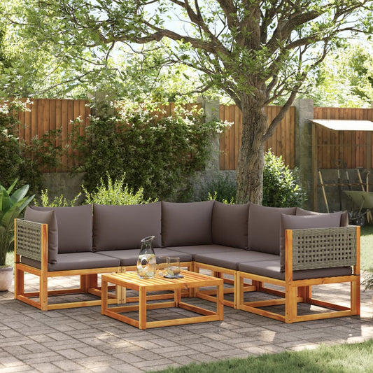 6-tlg. Gartensofa-Set mit Kissen Holz Akazie & Rattan