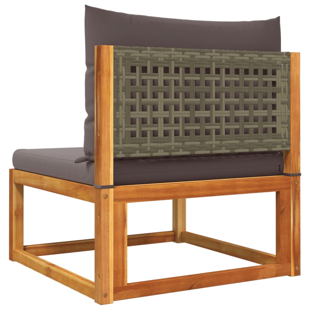 3-tlg. Gartensofa-Set mit Kissen Holz Akazie & Rattan