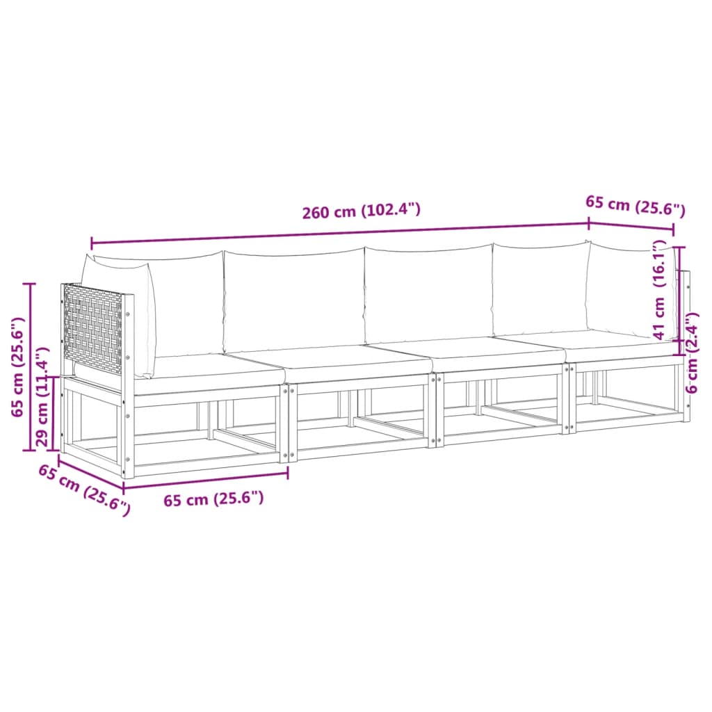 4-tlg. Gartensofa-Set mit Kissen Holz Akazie & Rattan