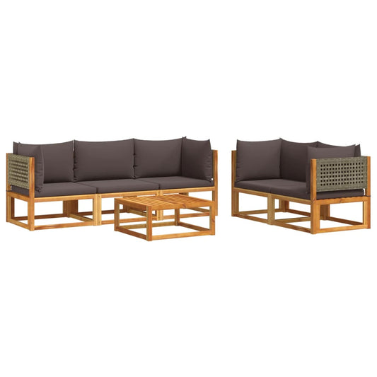 6-tlg. Gartensofa-Set mit Kissen Holz Akazie & Rattan