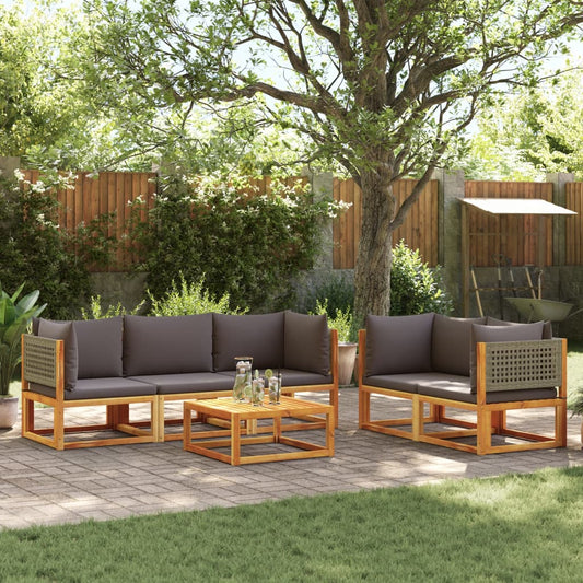 6-tlg. Gartensofa-Set mit Kissen Holz Akazie & Rattan