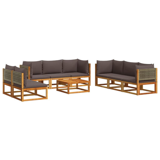 9-tlg. Gartensofa-Set mit Kissen Holz Akazie & Rattan
