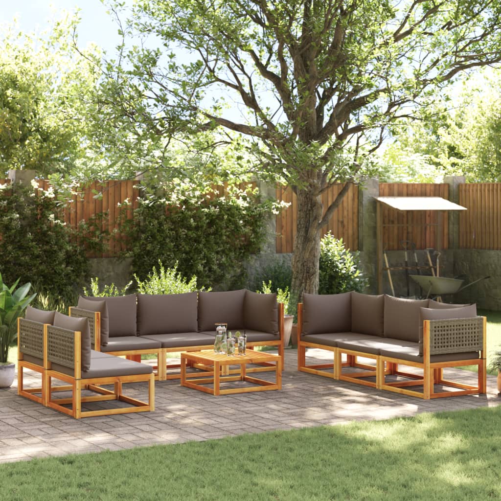 9-tlg. Gartensofa-Set mit Kissen Holz Akazie & Rattan