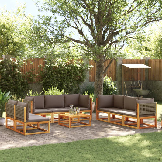 9-tlg. Gartensofa-Set mit Kissen Holz Akazie & Rattan