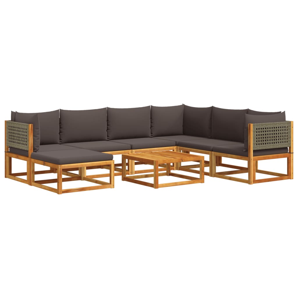 8-tlg. Gartensofa-Set mit Kissen Holz Akazie & Rattan
