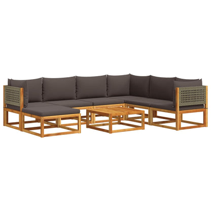 8-tlg. Gartensofa-Set mit Kissen Holz Akazie & Rattan