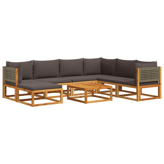 8-tlg. Gartensofa-Set mit Kissen Holz Akazie & Rattan