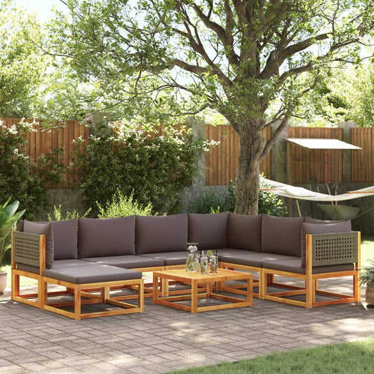 8-tlg. Gartensofa-Set mit Kissen Holz Akazie & Rattan