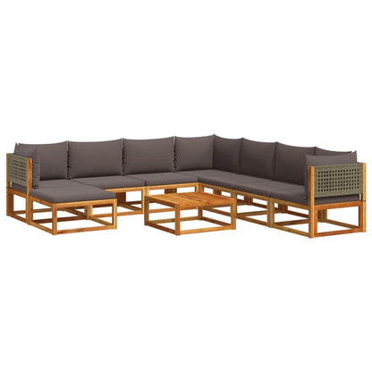 9-tlg. Gartensofa-Set mit Kissen Holz Akazie & Rattan