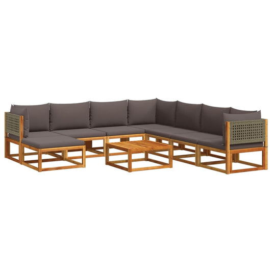 9-tlg. Gartensofa-Set mit Kissen Holz Akazie & Rattan