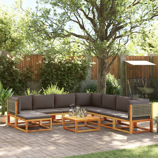 9-tlg. Gartensofa-Set mit Kissen Holz Akazie & Rattan