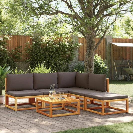 6-tlg. Gartensofa-Set mit Kissen Holz Akazie & Rattan