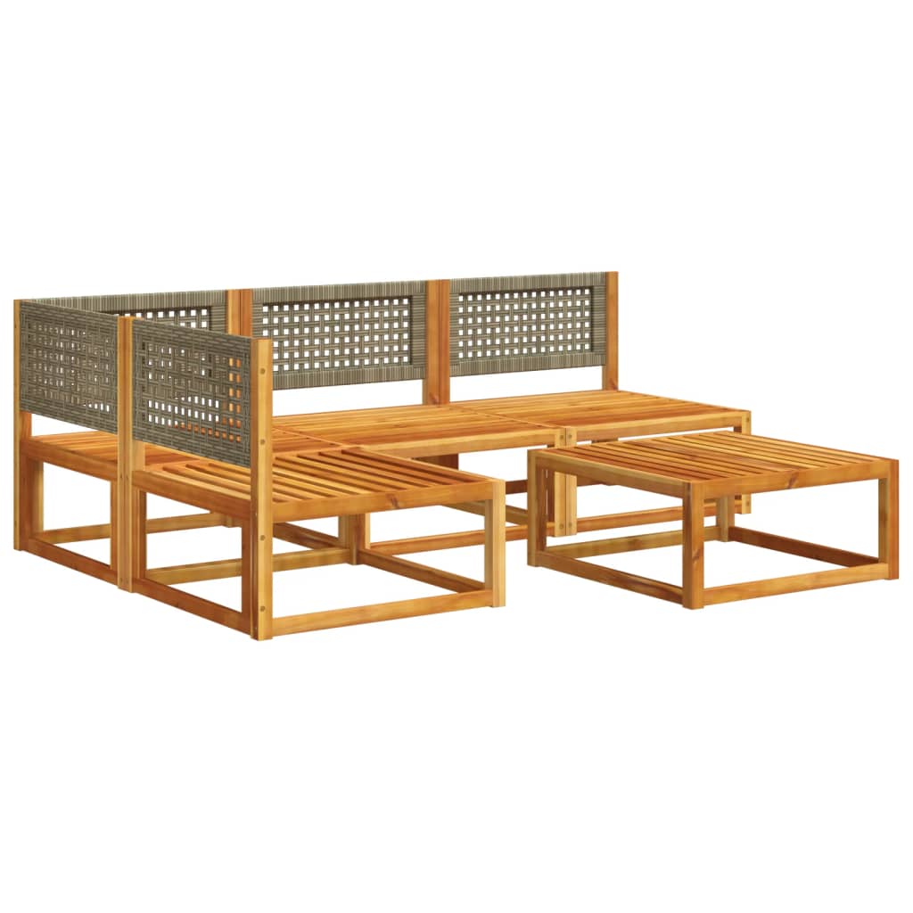 5-tlg. Gartensofa-Set mit Kissen Holz Akazie & Rattan