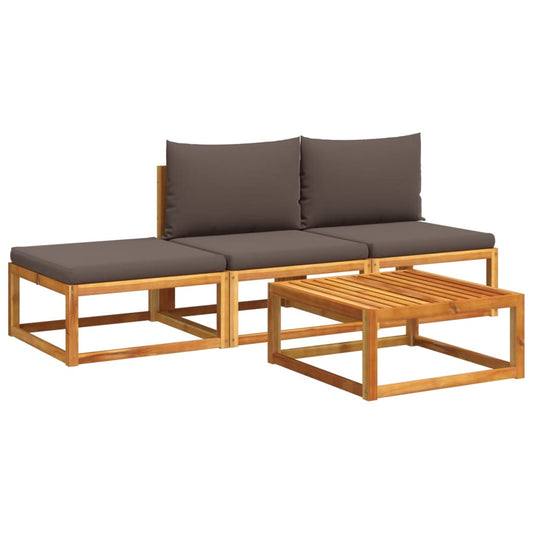 4-tlg. Gartensofa-Set mit Kissen Holz Akazie & Rattan