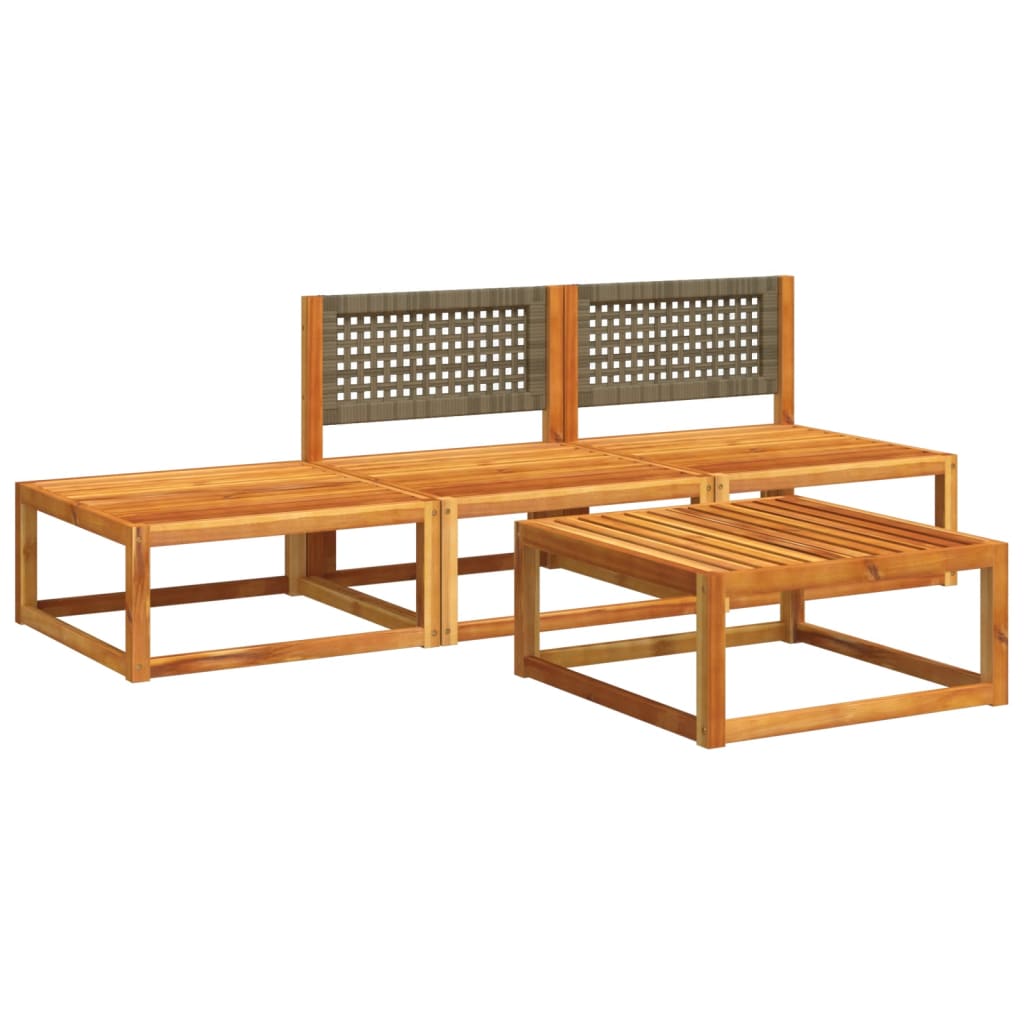 4-tlg. Gartensofa-Set mit Kissen Holz Akazie & Rattan