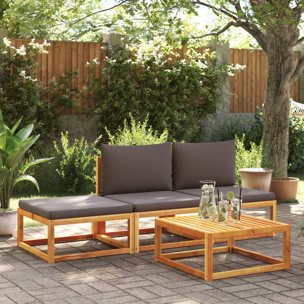 4-tlg. Gartensofa-Set mit Kissen Holz Akazie & Rattan