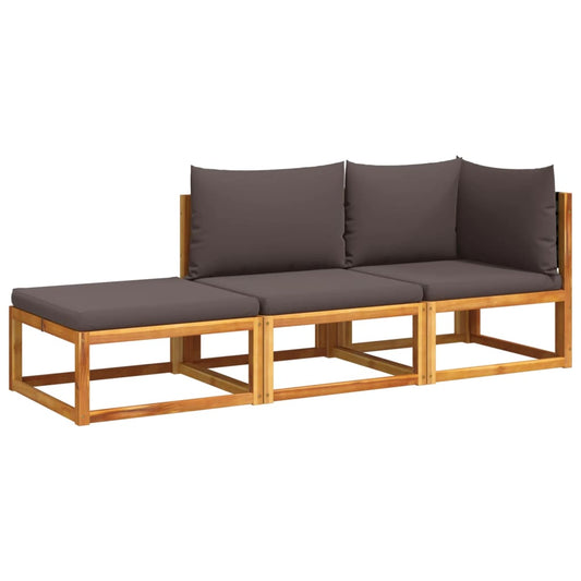3-tlg. Gartensofa-Set mit Kissen Holz Akazie & Rattan