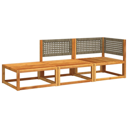 3-tlg. Gartensofa-Set mit Kissen Holz Akazie & Rattan