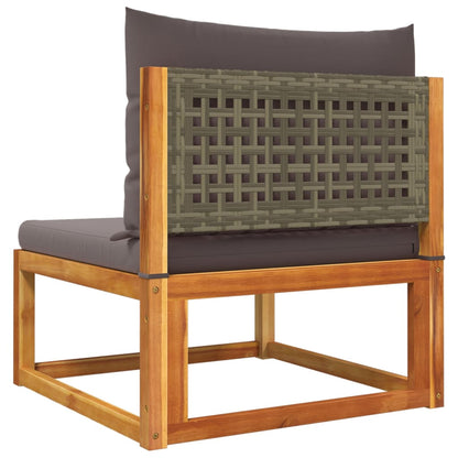3-tlg. Gartensofa-Set mit Kissen Holz Akazie & Rattan