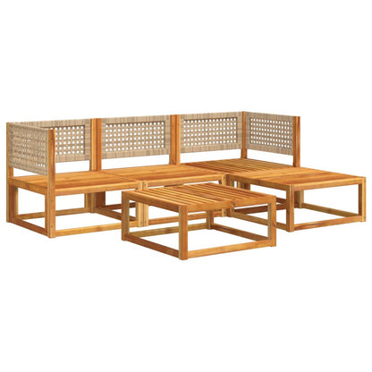 5-tlg. Gartensofa-Set mit Kissen Holz Akazie & Rattan