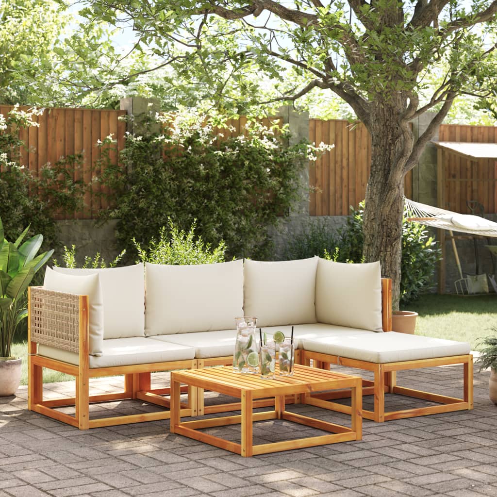 5-tlg. Gartensofa-Set mit Kissen Holz Akazie & Rattan