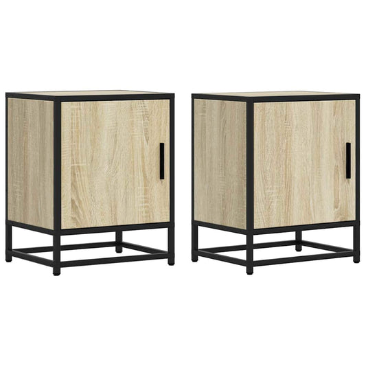Nachttische 2 Stk. Sonoma-Eiche 40x31x50cm Holzwerkstoff Metall